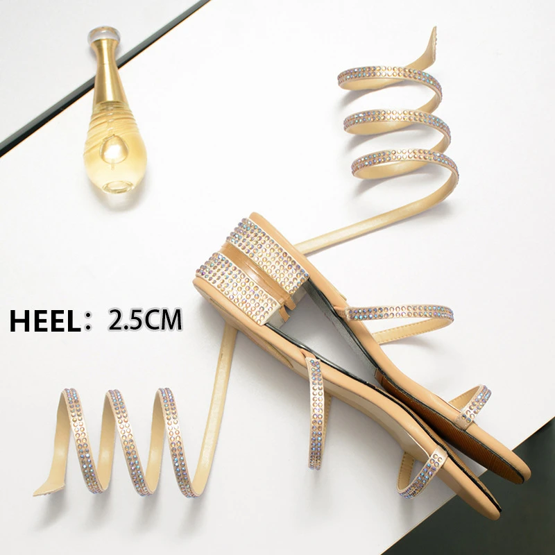Summer Women Sandals 2019 Fashion Sexy Rhinestone Mid Heel Tied Party Breathable Comfort Shopping Woman Walking Casual Shoes