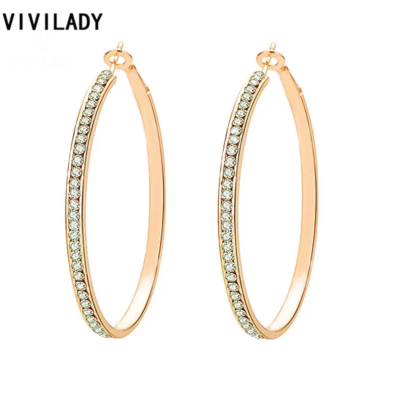 

VIVILADY Larger Clear CZ Zirconia Hoop Earrings for Women Femme Gold Color Round Crystal Rhinestone Jewelry Brincos Gift Bijoux
