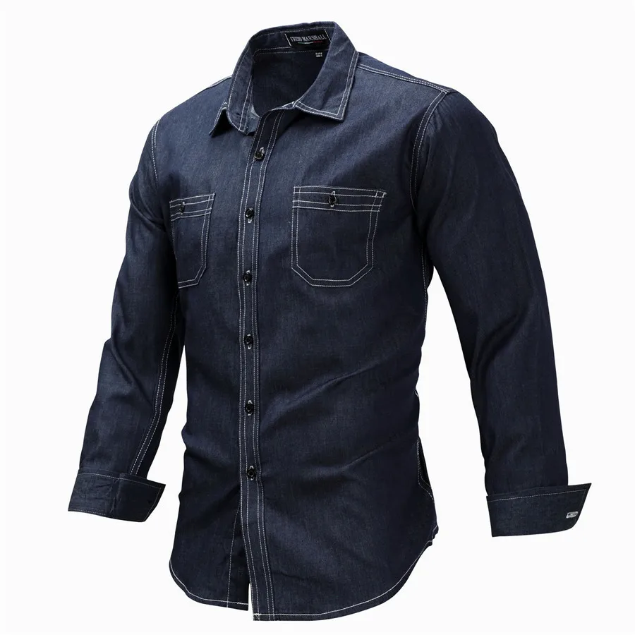 Fredd Marshall 2018 New Men's Denim Shirts Men Long Sleeve Jean Shirt Male Brand Casual Shirt Plus Size 3XL Camisa Masculina (2)