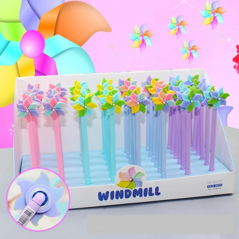

48pcs/pack creative lucky windmill gel pen rotate roller pen pencil water ink sign pen school students supplies toy pen