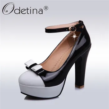 

Odetina 2019 New Fahsion Women Ankle Strap Mary Janes Pumps Bowknot Buckle Strap Sweet Shoes Platform Extreme High Heels Pumps