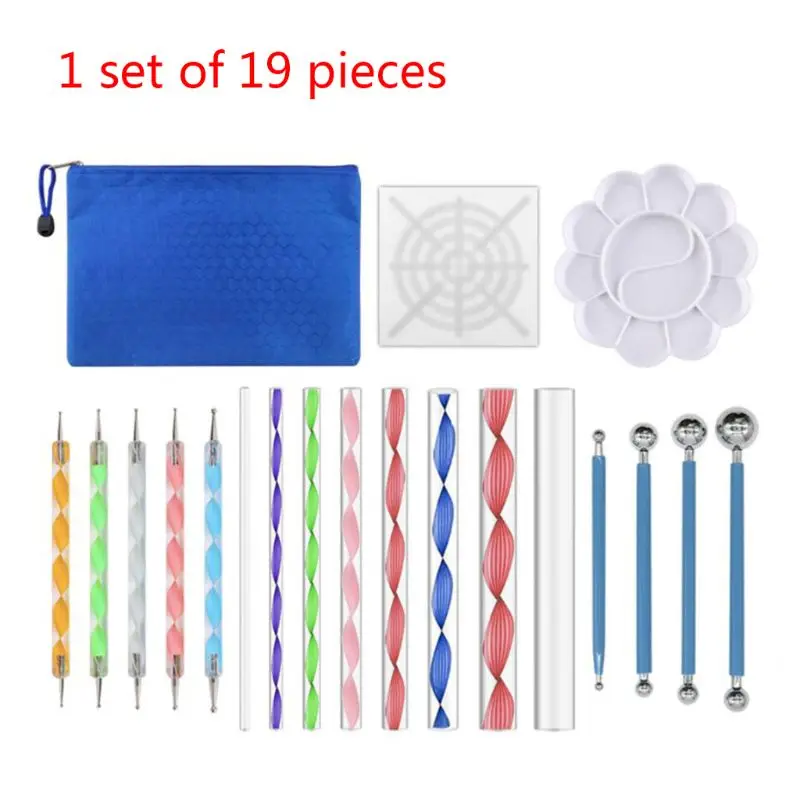 

19PCS Mandala Dotting Tools Set Pen Dotting Tools Mandala Stencil Ball Stylus Paint Tray for Painting Rocks Coloring Drawing