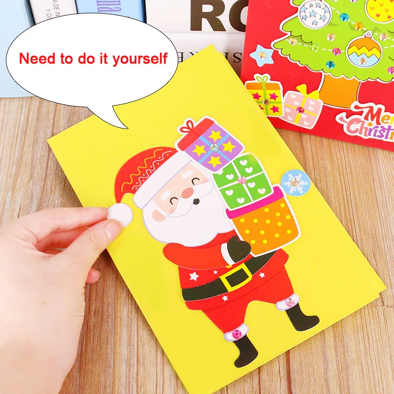 Детский Набор для творчества ручная работа Рождественская открытка детский сад креативный Санта Клаус 3D открытка Ремесло развивающая игрушка подарок
