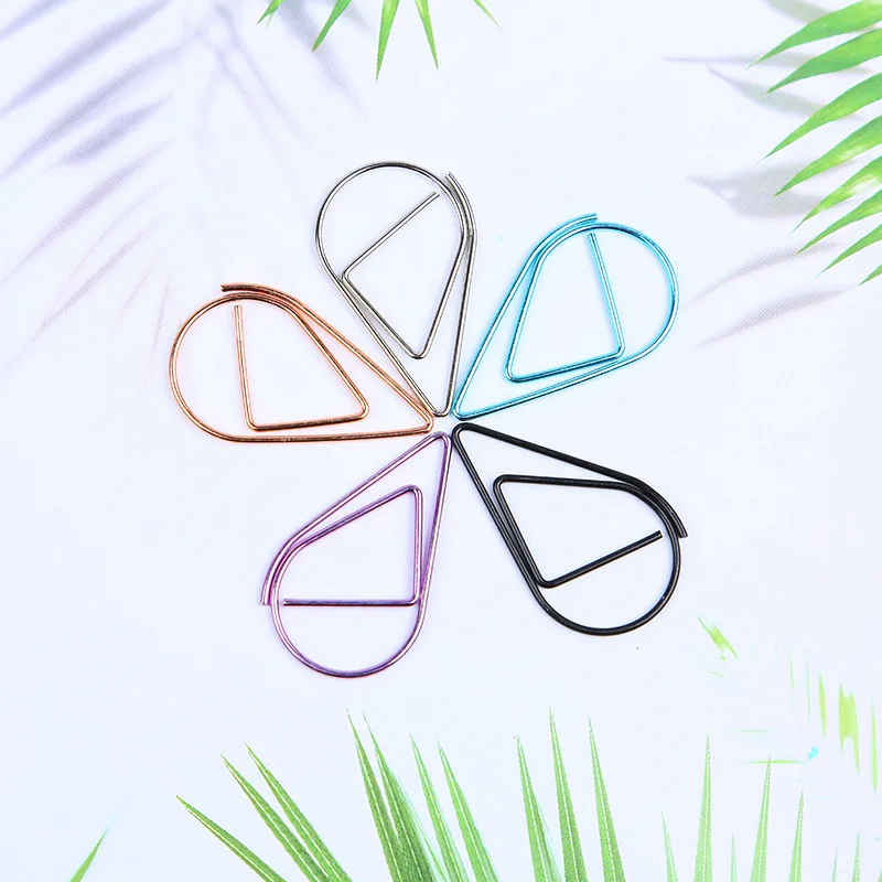 

40pcs/lot Metal Material Drop Shape Paper Clips Gold Color Kawaii Bookmark Office School Stationery Marking Clips