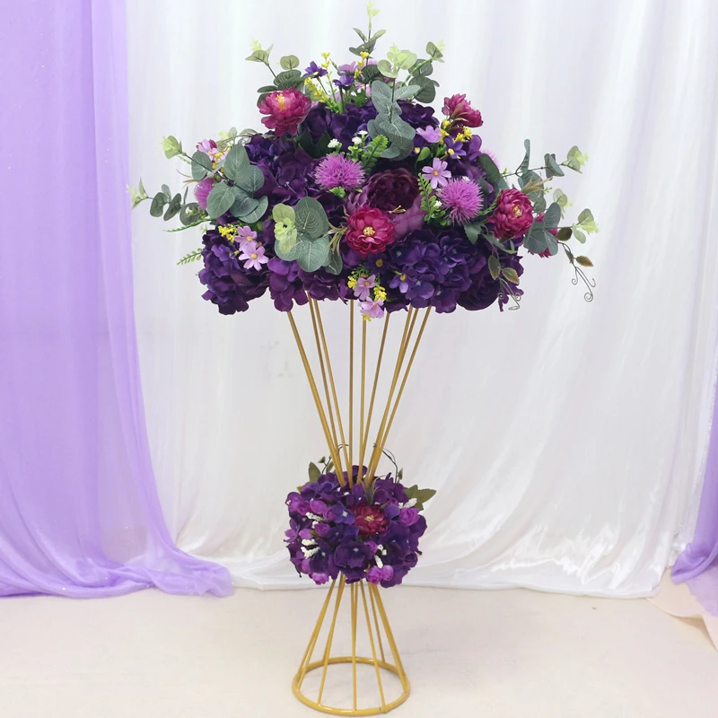 JAROWN Custom Wedding Color Artificial Rose Hydrangea Flower Ball Flower Row Arch Stand Set Party Decor Large Event Decoration (8)