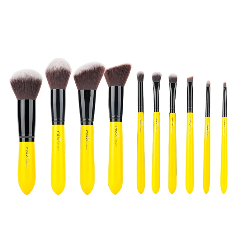 MSQ 10 шт. Professional Макияж кисточки набор косметических инструментов Косметическая пудра глаз растушевывание теней основа для макияжа лица лимонно желтый Косметика комплект