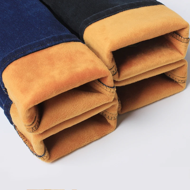 2019 зима плюс флис обтягивающие мужские джинсы бренд золото бархат утолщаются, эластичные Теплые повседневные мужские джинсы джинсовые