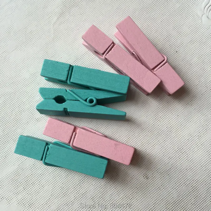 20 x Baby Shower Favor Aqua Blue Pink Mini Wooden Clothespins for