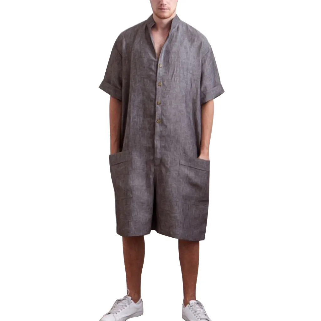Модные летние мужские Свободные Комбинезоны с коротким рукавом, цельный однотонный комбинезон, уличная одежда, брюки-карго, горячая распродажа