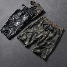 Мужские шорты больших размеров, камуфляжные, до колена, короткие, махровые, хлопковые, с чернильными листьями, эластичная талия, 55-110 кг