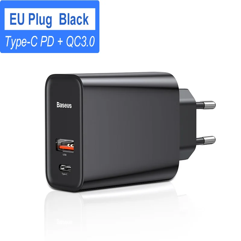 Baseus 30 Вт Быстрая зарядка 4,0 3,0 USB зарядное устройство для Xiaomi huawei 5A Supercharge Dual usb type C PD 3,0 быстрое зарядное устройство для iPhone X XS - Тип штекера: USB and C BLACK