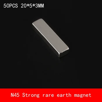 

50PCS 20*5*3mm N45 strip Strong NdFeB rare earth permanent magnet plating Nickel 20X5X3MM