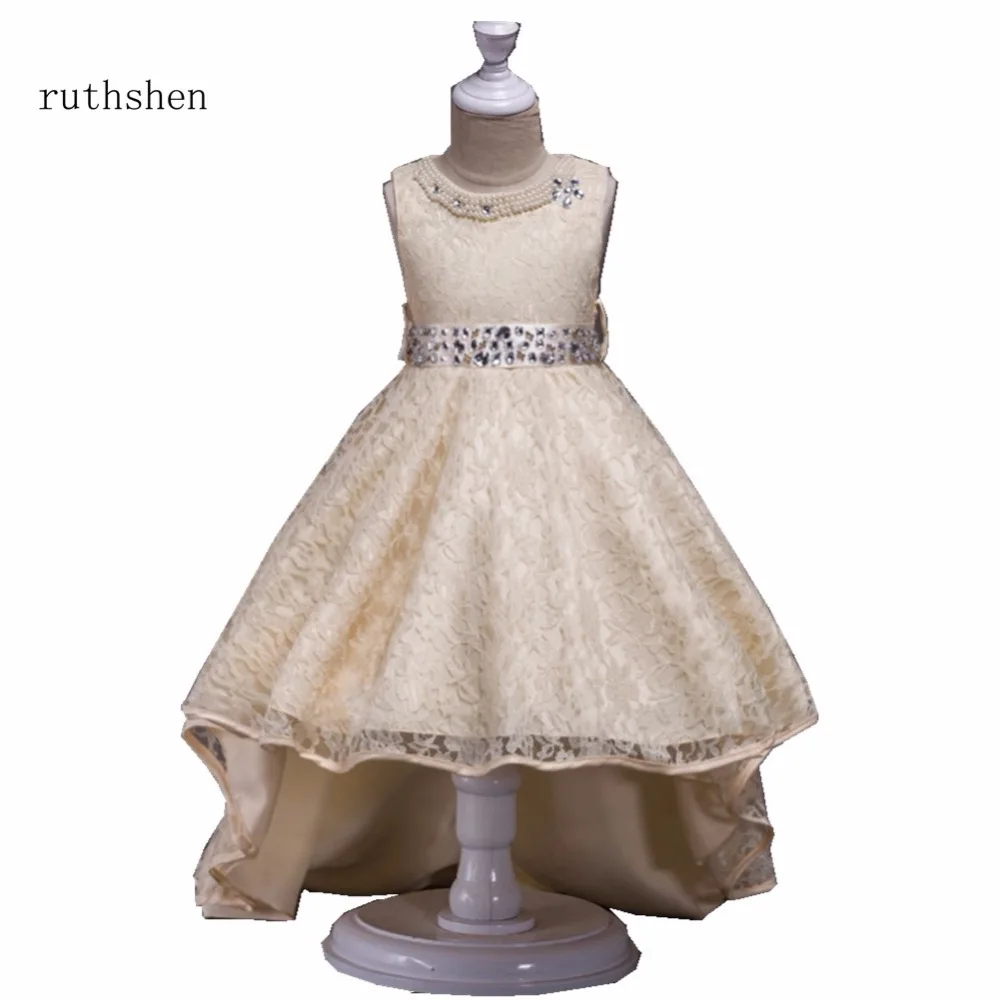 Ruthshen The новая Цветочная/платье для девочек, настоящая фотография, платье принцессы с высоким низким вырезом, Цветочное платье в пол