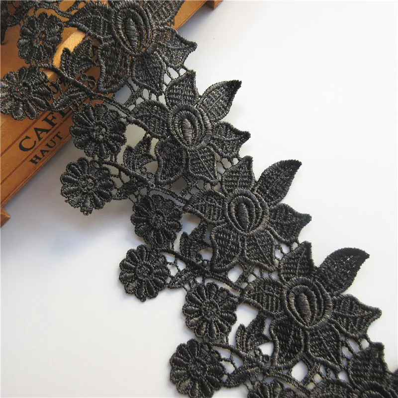 3 Yard Black Flower Embroidered Lace Edge Trim Ribbon Applique Sewing