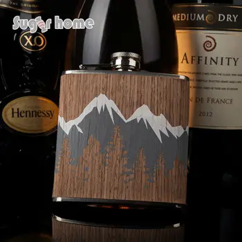 

Hot selling 6oz wooden wrapped 304# stainless steel hip flask Flask for Alcohol Bottle vodka Whiskey bottle groomsmen gifts