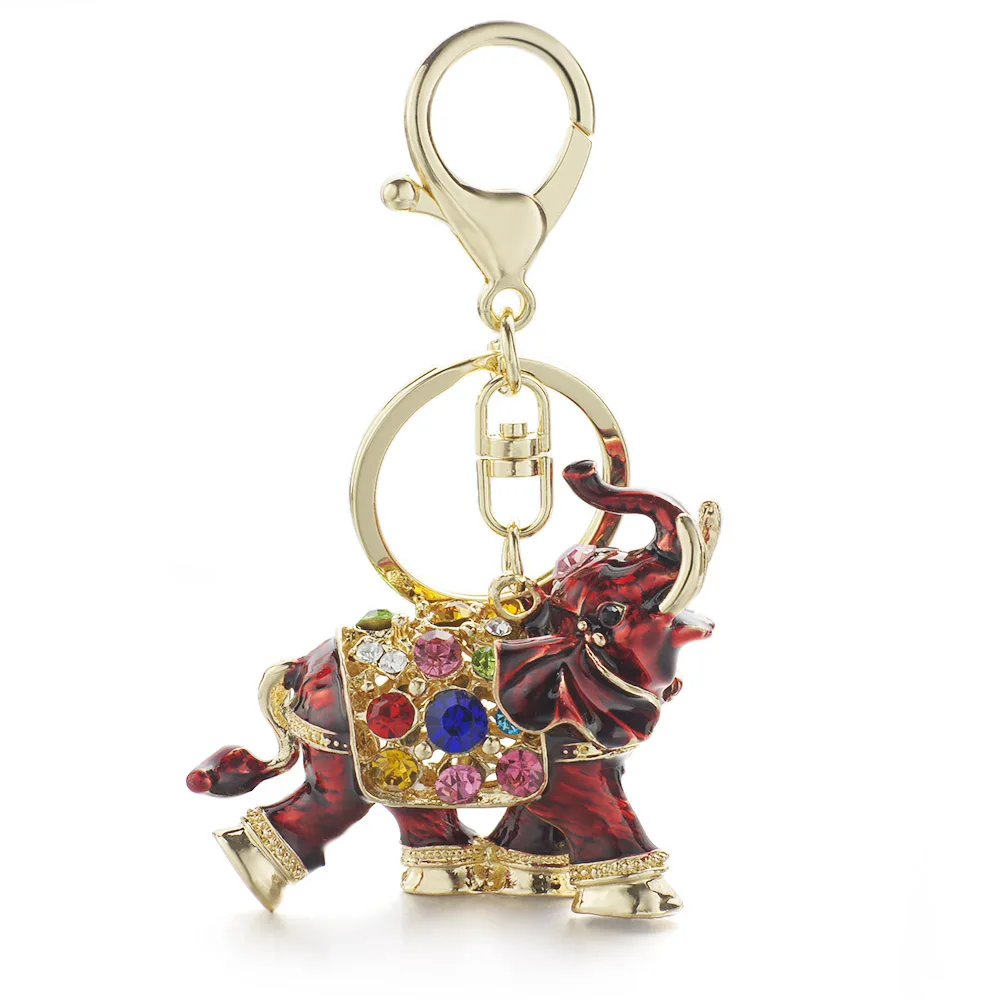 Dalaful 3D Благоприятный слон брелок для ключей цепи целая Эмаль Красочные Хрустальные подвесные брелоки для женщин K280