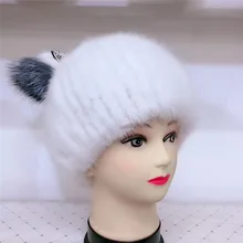 Новая мода хорошего качества женская зимняя Вертикальная ткацкая шляпа оригинальная натуральная лиса норковая шапка милые кошачьи ушки стиль шляпы