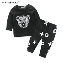 Yilaku Одежда для новорожденных малышей милый Принт панды Костюмы комплект для малышей Детская футболка с длинными рукавами+ брюки 2 шт костюмы FF072