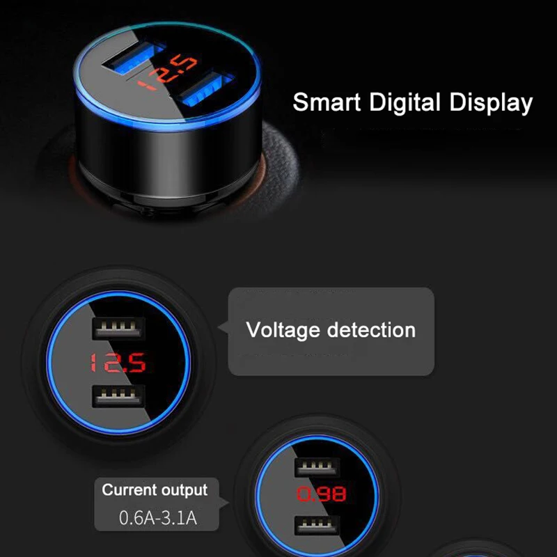 OUDNEAS 2 зарядных порта USB для автомобиля Зарядное устройство цифровой светодиодный Дисплей 5V 3.1A устройства для быстрой зарядки из алюминиевого сплава Напряжение мониторинга для iPhone для samsung