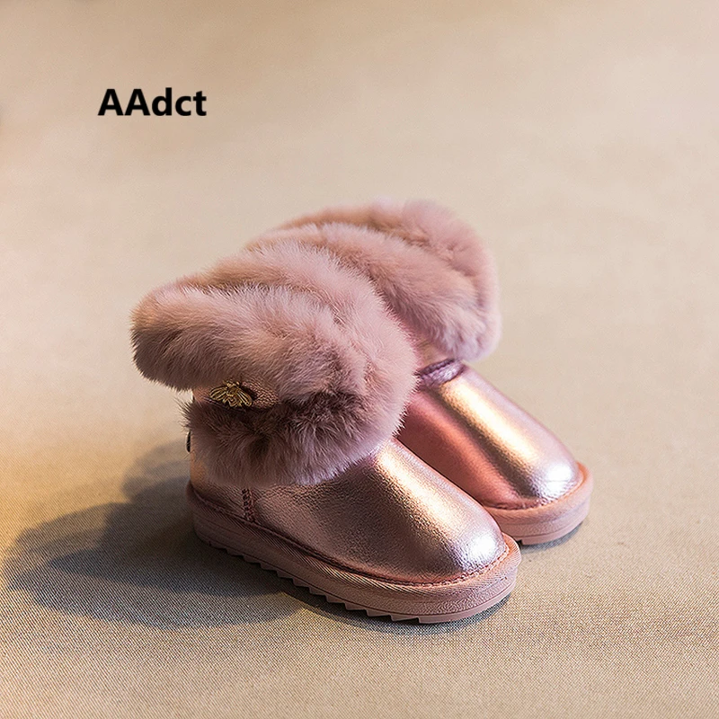 

AAdct Handmade waterproof girls boots winter fur cotton warm kids snow boots for girls Brand rabbit hair children shoes 2019 new
