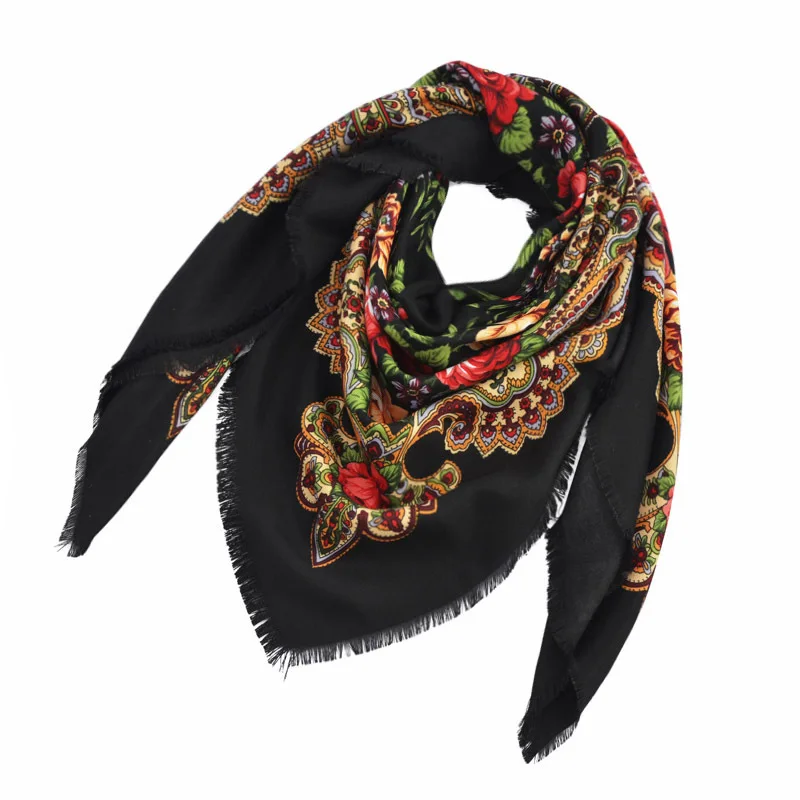 

Cotton Scarf Scarves Female Hot Sale Shawls Shawl Print Flower Wrap Pashmina 100x100 Kerchief Vintage Mujer Bufanda Headband