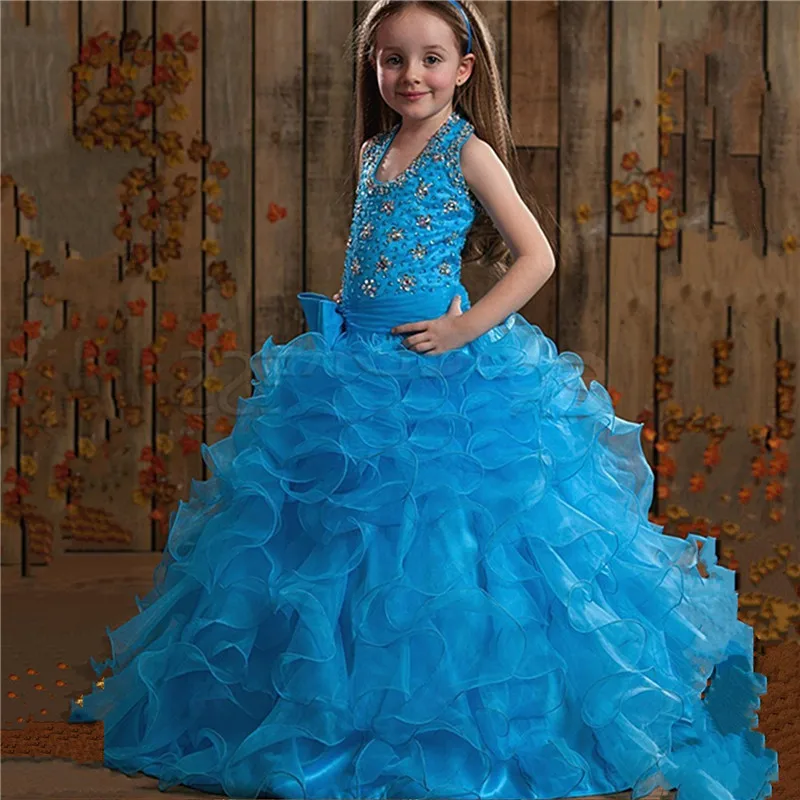 Baby Blue Flower Girl Dresses 2016 Halter Floor Length First Communion
