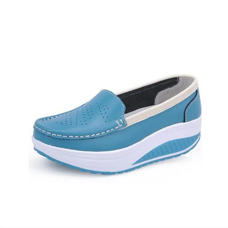 Buy QSR spring genuine leather mother casual woman shoes swing shoes white nurse shoes slip resistant plus size platform