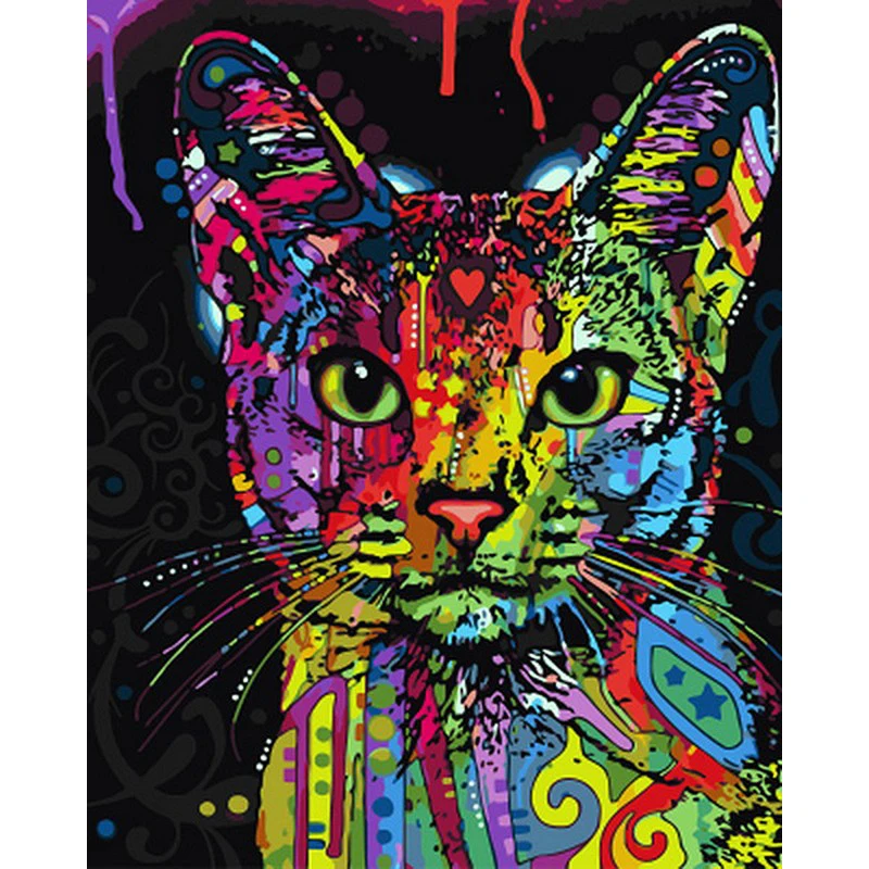 

Framed Colorful Cute Cat DIY Painting By Numbers Landscape Vintage Wall Painting Acrylic Paint On Canvas For Living Room