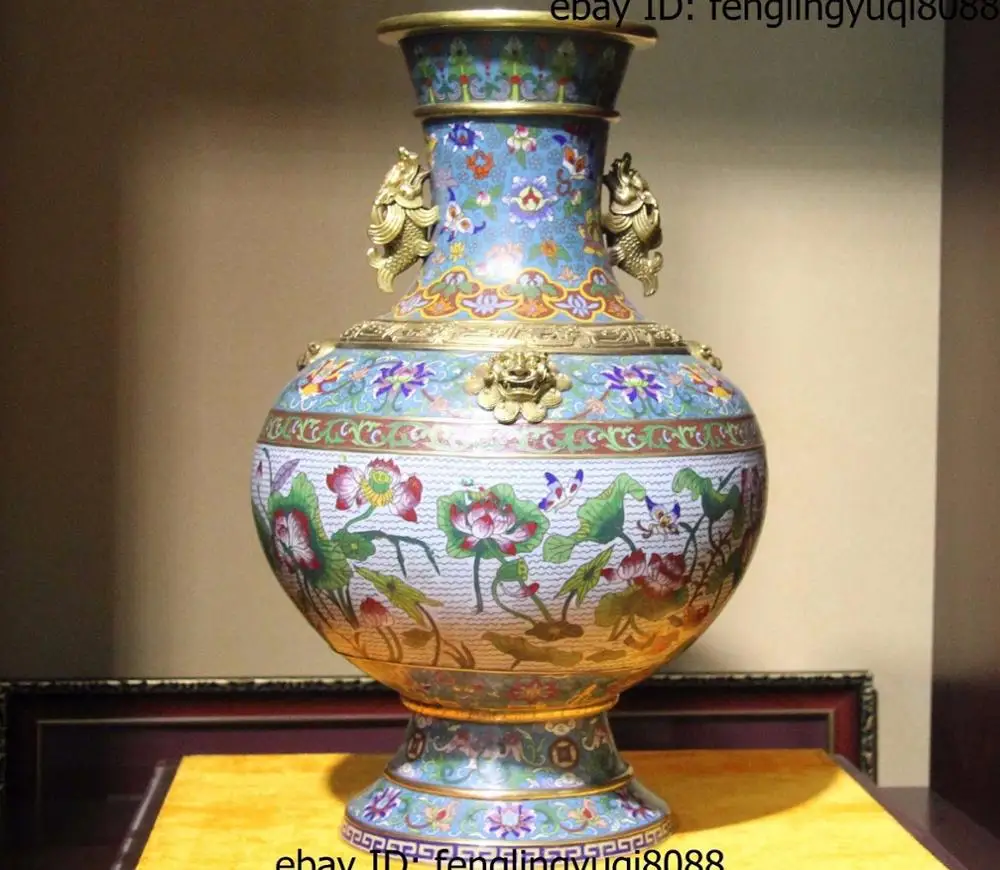 Chinese Imperial Copper Cloisonne 24K Gold Gilt lotus