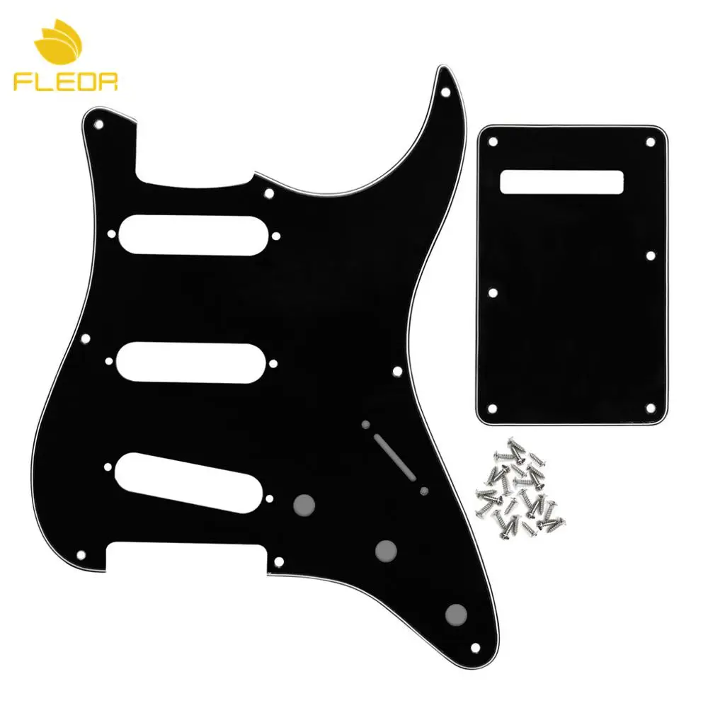 FLEOR набор из США Винтаж 8 отверстий накладка на гитару sss царапина пластина и Задняя панель для гитары тремоло крышка w/Винты для гитарных частей - Цвет: Black 3ply