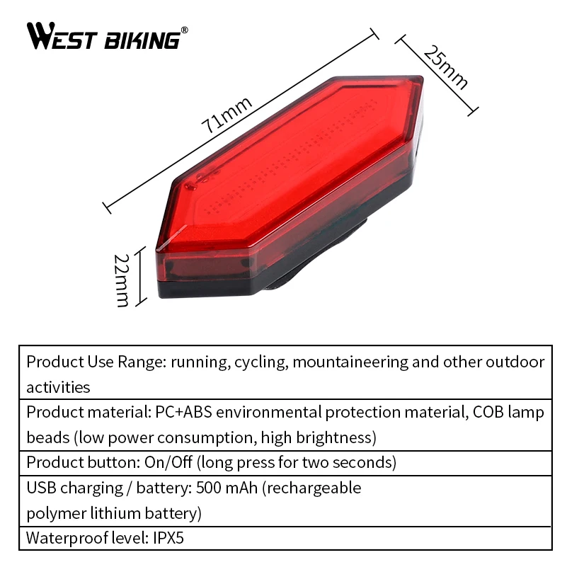 WEST BIKING 100 Люмен USB Перезаряжаемые велосипед хвост свет Водонепроницаемый ночью работает света безопасности Велоспорт Светодиодный лампы вспышки света