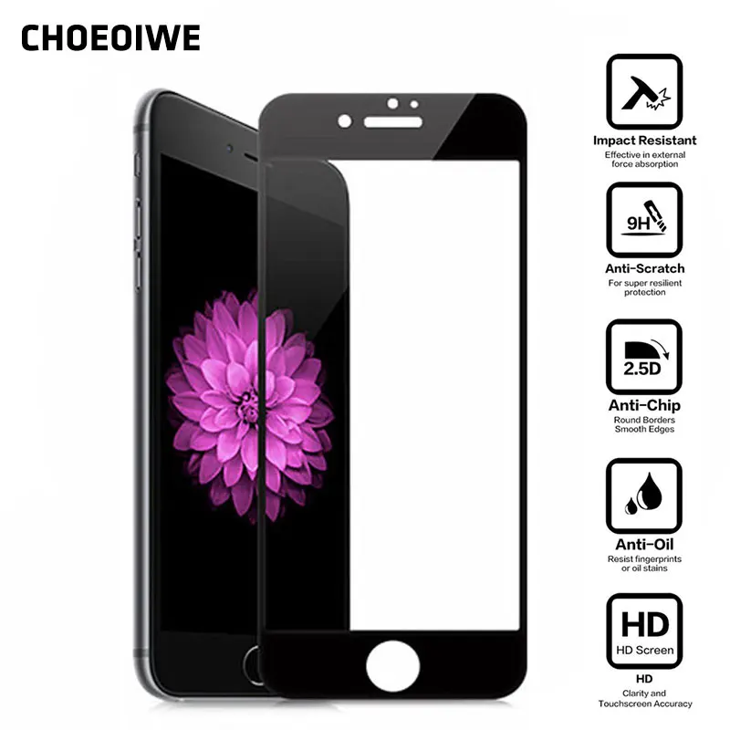 CHOEOIWE for iPhone 8 6 6s 7 Plus Explosion-Proof Full Cover Glasses Screen Protectors X 10 9H Tempered Glass Film | Мобильные