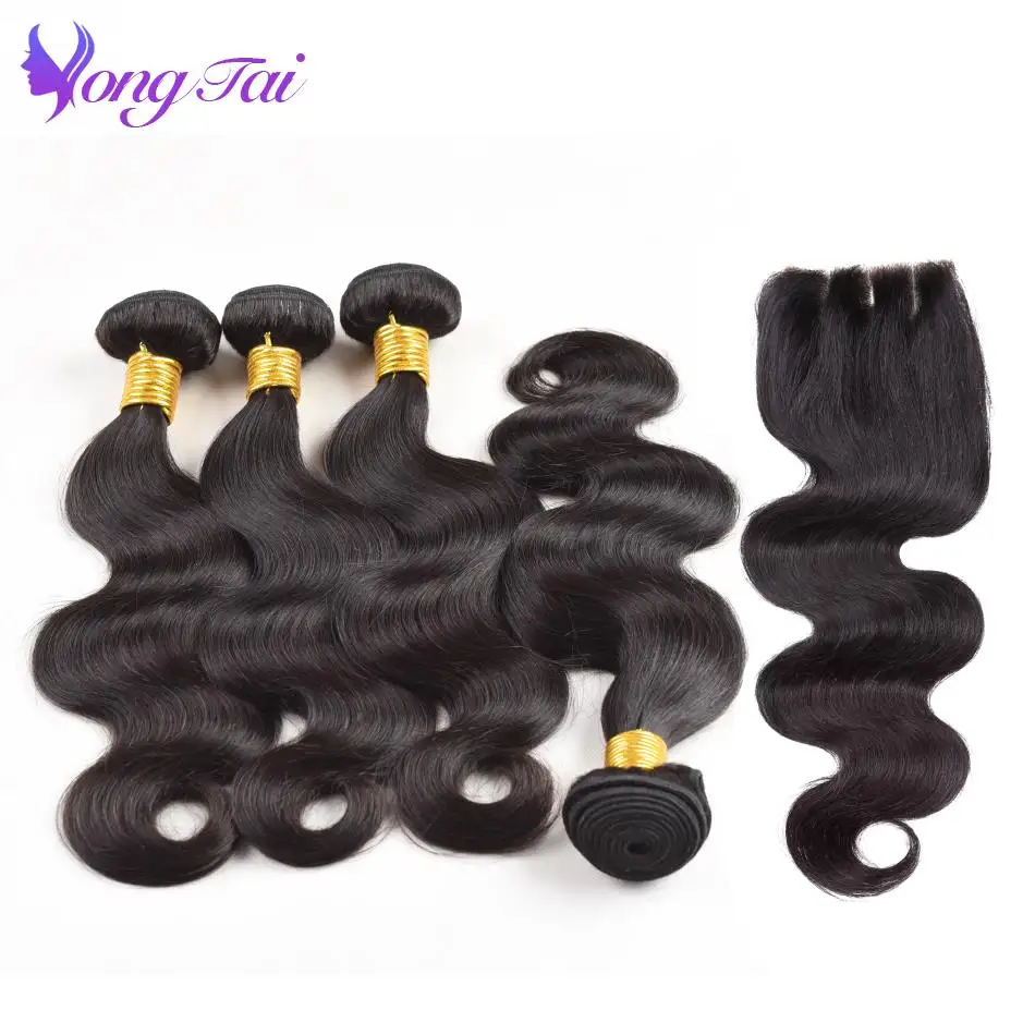 

Yuyongtai Peruvian Hair Bundles with Closure Body Wave Bundles With Closure Remy Human Hair Extension 4 Bundles With 4*4 Closure