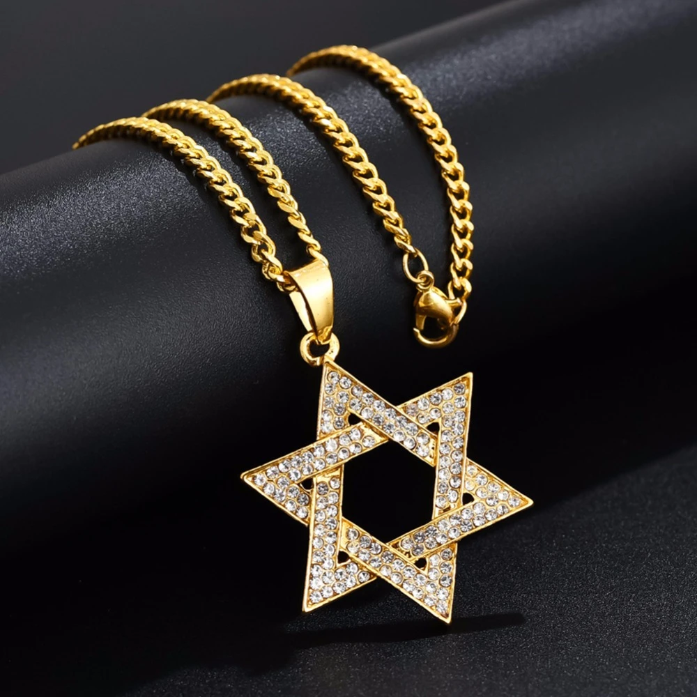 Gold plated Star Of David Judaica Jewish Hanukkah Israel Pendant Chain Necklace 