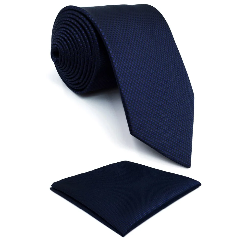 

Y25 Navy Solid Handmade Classic Extra Long Mens Tie Set Silk Handkerchief Silk Ties for men 63"