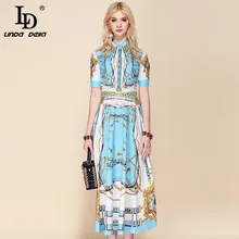 LD LINDA делла модное подиумное длинное платье для праздников женское великолепное винтажное элегантное платье с принтом и бисером