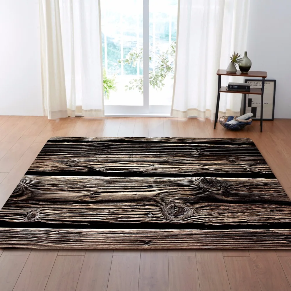 3D Wood Grain Area Rugs Big Parlor Bedroom Carpets Creative Home