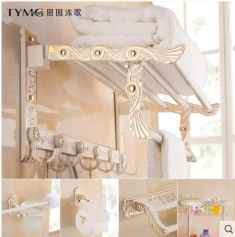 

Ivory white bath towel rack gold towel rack space aluminum European bathroom wall hang the bathroom rack wall