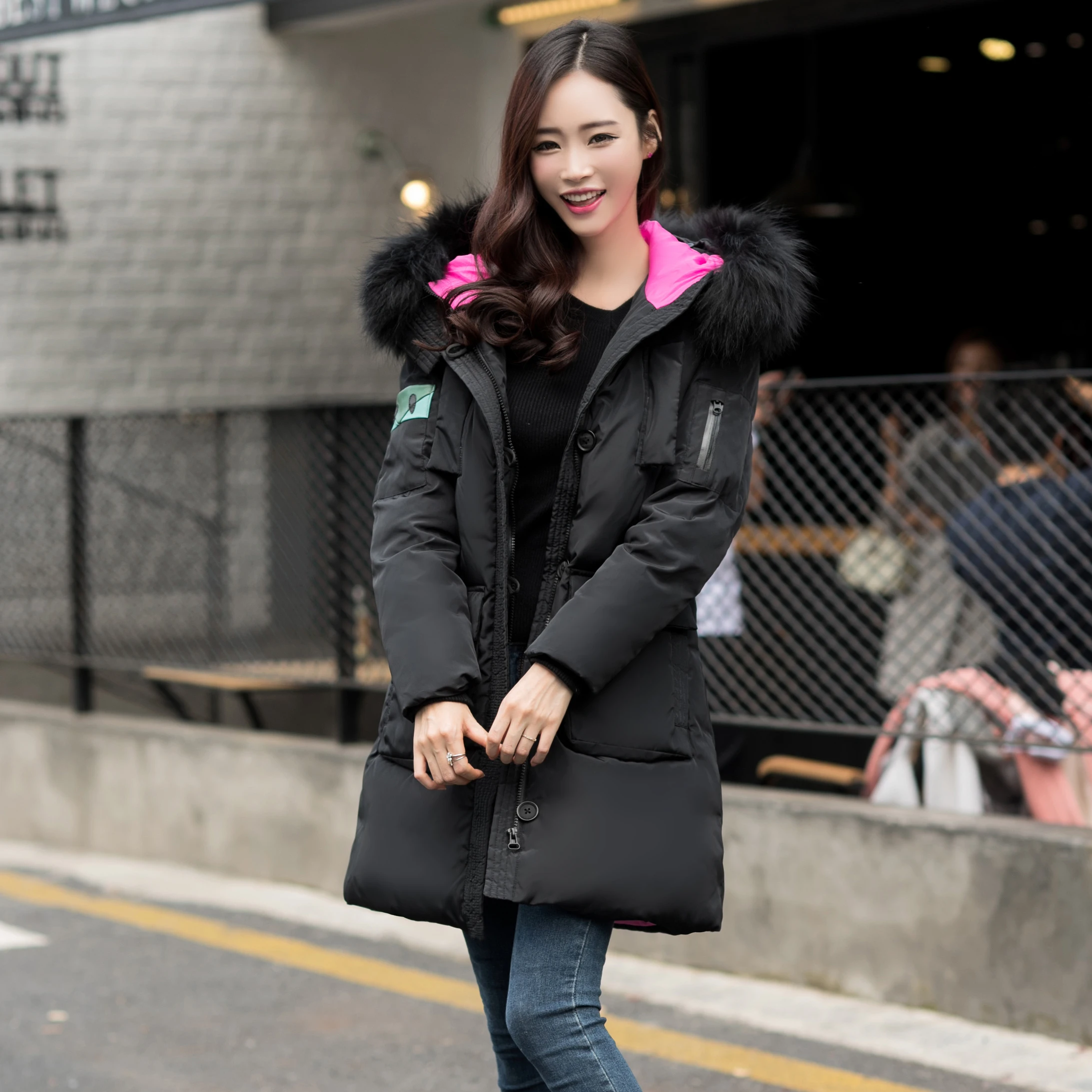 Outerwear Coat Women Winter Jacket Real Fur Collar Hooded Long Duck ...