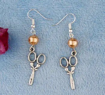 

Hot 40 Pair Retro Silver Scissors&Glass Bead Charm Pendants Bohemian Drape Earrings Jewelry DIY For Women Top Quality J578