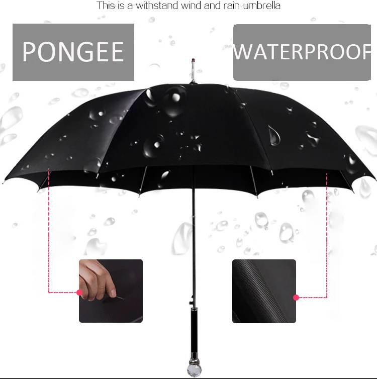 Креативный Зонт с хрустальными шариками, мужской зонт с длинной ручкой, мужской зонт с УФ защитой от солнца и дождя, мужские ветрозащитные черные зонты, подарок, дождевик 50XX322