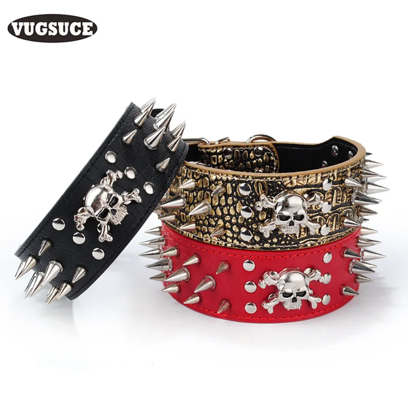 Rivet Pet Dog Collar Skull Spiked For Large Dogs Adjustable Leather Punk Style Bone Dog Necklace