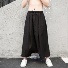 Летние мужские черные брюки с крестиками льняные хлопковые свободные широкие брюки длиной до щиколотки тонкие дышащие H11