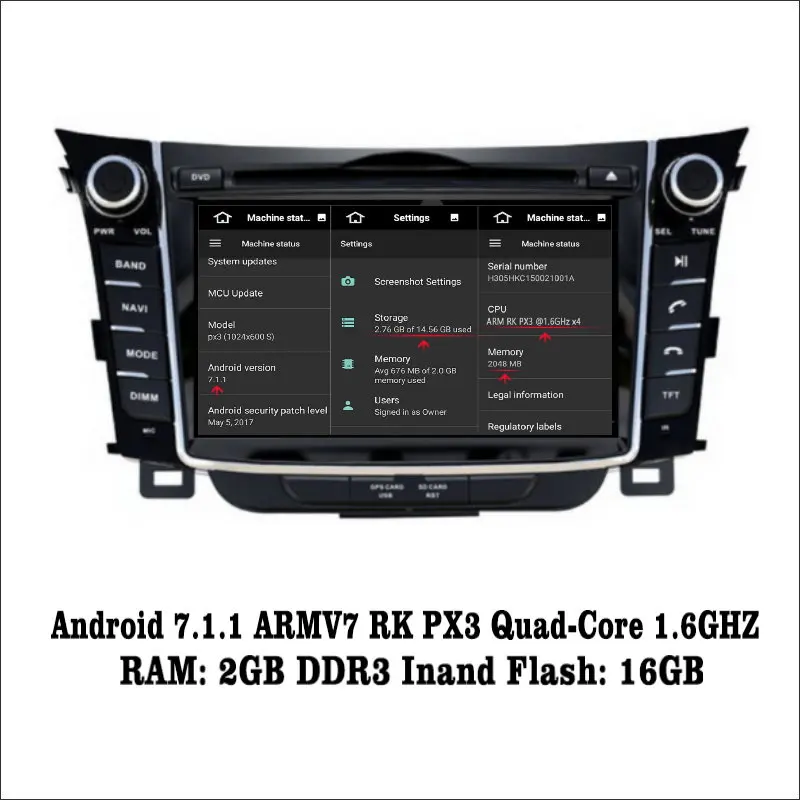 Flash Deal Android 7.1 2G RAM For Hyundai i30/Elantra GT Car Radio Audio Video Multimedia DVD Player WIFI DVR GPS Navi Navigation 1