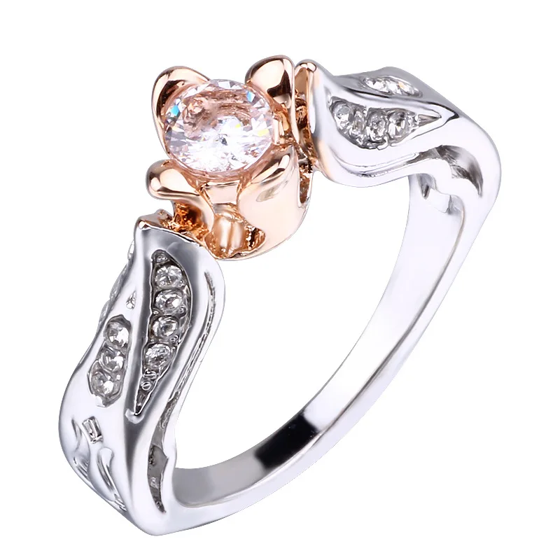 Горячая Кольца искусственные листья розы розовое золото цвет свадебное кольцо кольца для женщин подарок на день Святого Валентина Прямая