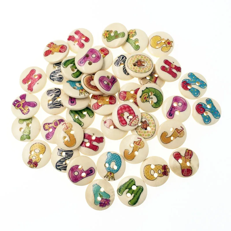 

100Pcs/lot Mixed Wooden Buttons for Scrapbooking Craft Letter Button DIY Handmade Buttons Decorative Sewing Accessories 15mm