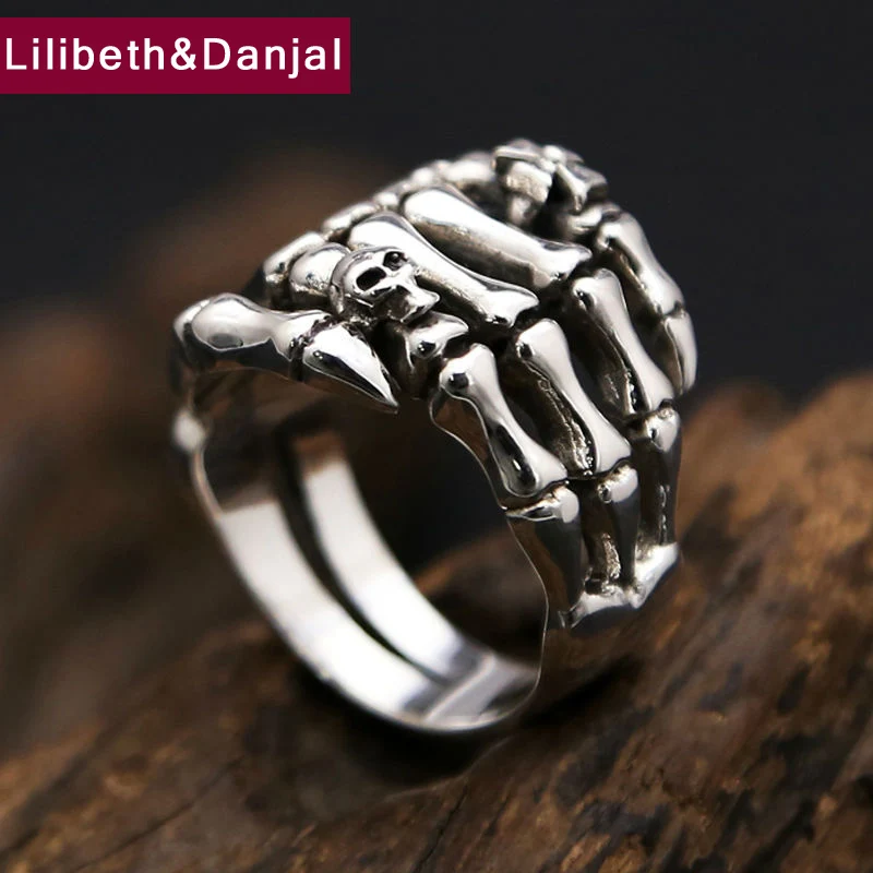 

Brand Ring 100% Real 925 sterling silver Punk Cross skull ghost claws engagement ring men women jewelry wholesale R9