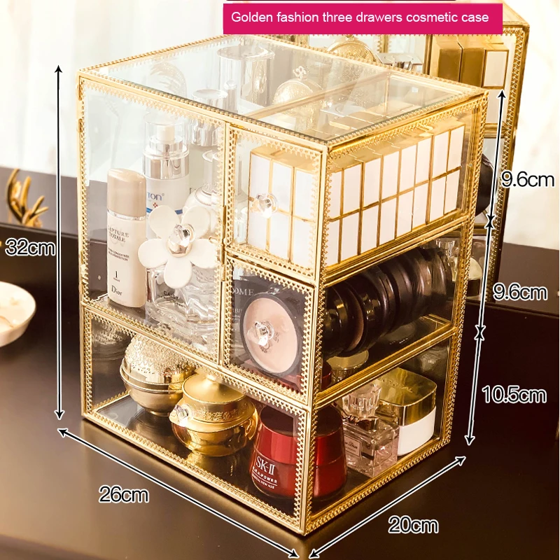 Mordoa Органайзер-ящик для хранения макияжа разделитель свадебное украшение дома аксессуары гарантия качества Золотая стеклянная коробка