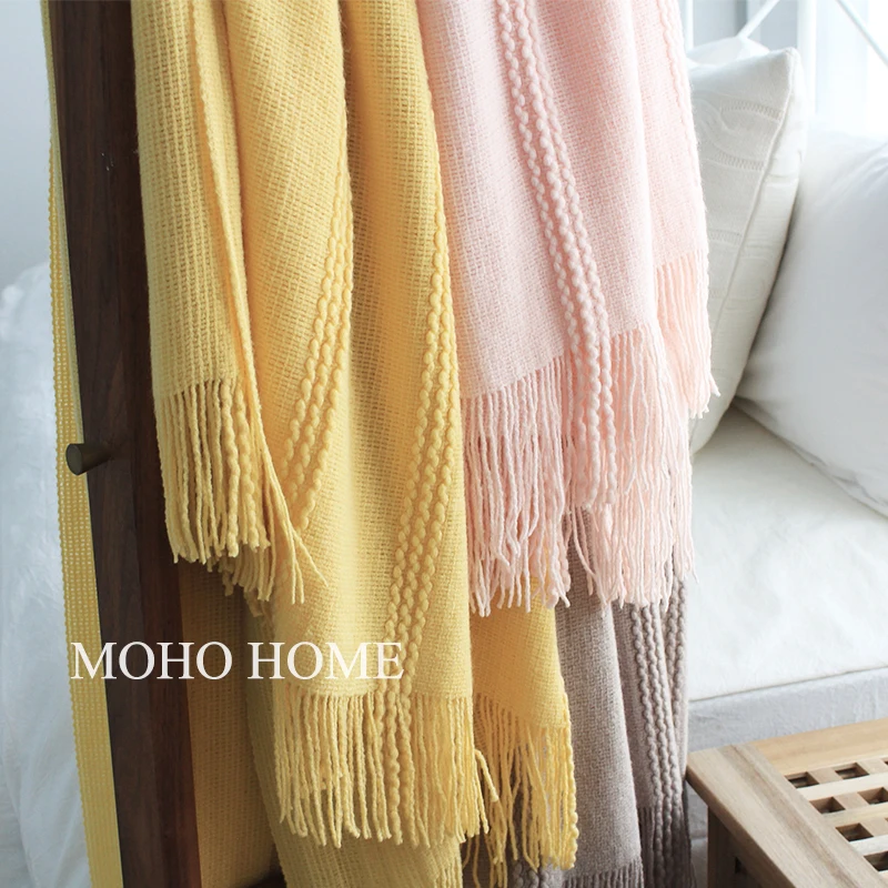 

Nordic Style Simple Knit Decorative Blanket Sofa Leisure Blanket Napping Blanket Air Conditioning Blanket Solid Color New Towel