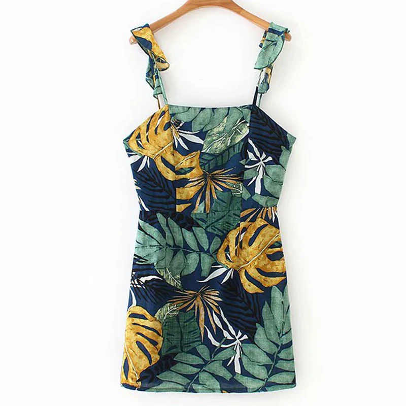 Women's Clothing Dress 2019 Polyester Open Back Print Strap Dress Ms Summer Street Sexy Slim Fit Temperament Clothing